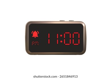 Vetor de relógio de alarme digital isolado no fundo branco de um relógio digital exibindo 11.00 pm com números de led design de relógio digital. Ícone de relógio para hora, relógio, sinais de alarme 11.00 pm