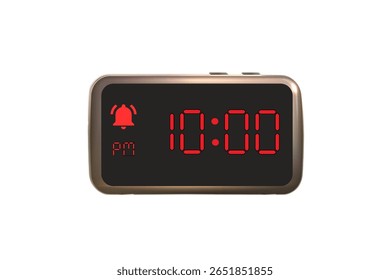 Vetor de relógio de alarme digital isolado no fundo branco de um relógio digital exibindo 10.00 pm com números de led design de relógio digital. Ícone de relógio para hora, relógio, sinais de alarme 10 pm