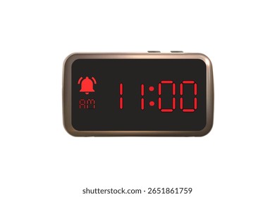 Vetor relógio de alarme digital isolado no fundo branco de um relógio digital exibindo 11.00 am com números de led design relógio digital. Ícone de relógio para hora, relógio, sinais de alarme 11 am