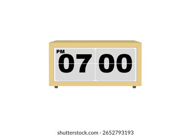 Vetor de relógio de alarme digital isolado no fundo branco de um relógio digital exibindo 07.00 pm com números de led design de relógio digital. Ícone de relógio para hora, relógio, sinais de alarme 7 pm