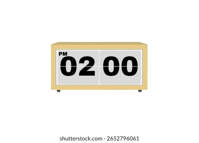 Digital Alarm Clock vector isolated on white background of a digital clock displaying 02.00 pm with led numbers digital clock design. Clock icon for hour, watch, alarm signs 2 pm