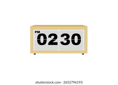 Digital Alarm Clock vector isolated on white background of a digital clock displaying 02.30 pm with led numbers digital clock design. Clock icon for hour, watch, alarm signs 2.30 pm
