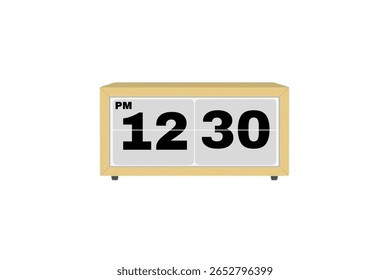 Vector del despertador digital aislado en el fondo blanco de un reloj digital que muestra las 12.30 pm con el diseño del reloj digital de los números del led. Icono de reloj por hora, reloj, señales de alarma 12.30 pm