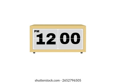 Vetor de relógio de alarme digital isolado no fundo branco de um relógio digital exibindo 12.00 pm com números de led design de relógio digital. Ícone de relógio para hora, relógio, sinais de alarme 12 pm