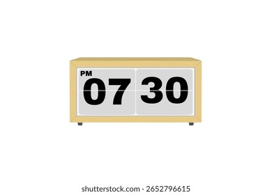 Digital Alarm Clock vector isolated on white background of a digital clock displaying 07.30 pm with led numbers digital clock design. Clock icon for hour, watch, alarm signs 7.30 pm