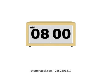 Vetor de relógio de alarme digital isolado no fundo branco de um relógio digital exibindo 08.00 am com números de led design de relógio digital. Ícone de relógio para hora, relógio, sinais de alarme 8 am