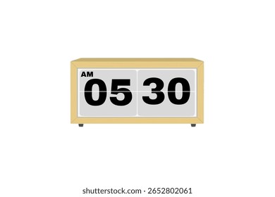 Digital Alarm Clock vector isolated on white background of a digital clock displaying 05.30 am with led numbers digital clock design. Clock icon for hour, watch, alarm signs 5.30 am