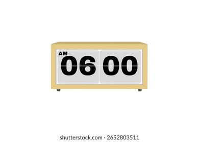 Vetor de relógio de alarme digital isolado no fundo branco de um relógio digital exibindo 06.00 am com números de led design de relógio digital. Ícone de relógio para hora, relógio, sinais de alarme 6 am