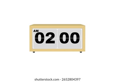 Vetor de relógio de alarme digital isolado no fundo branco de um relógio digital exibindo 02.00 am com números de led design de relógio digital. Ícone de relógio para hora, relógio, sinais de alarme 2 am