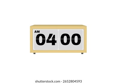 Vetor de relógio de alarme digital isolado no fundo branco de um relógio digital exibindo 04.00 am com números de led design de relógio digital. Ícone de relógio para hora, relógio, sinais de alarme 4 am