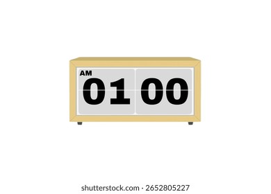 Vetor de relógio de alarme digital isolado no fundo branco de um relógio digital exibindo 01.00 am com números de led design de relógio digital. Ícone de relógio para hora, relógio, sinais de alarme 1 am