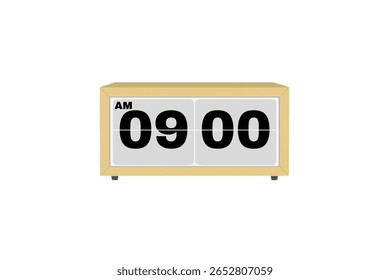 Vetor de relógio de alarme digital isolado no fundo branco de um relógio digital exibindo 09.00 am com números de led design de relógio digital. Ícone de relógio para hora, relógio, sinais de alarme 9 am