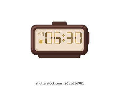 Digitaler Wecker-Vektor einzeln auf weißem Hintergrund einer digitalen Uhr, die um 18.30 Uhr mit LED-Nummern im digitalen Uhrendesign angezeigt wird. Uhrsymbol für Stunde, Uhr, Alarmzeichen 18.30 Uhr