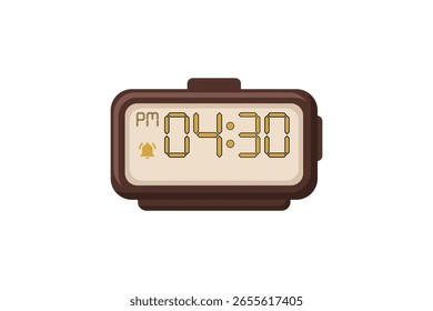 Digital Alarm Clock vector isolated on white background of a digital clock displaying 04.30 pm with led numbers digital clock design. Clock icon for hour, watch, alarm signs 4.30 pm