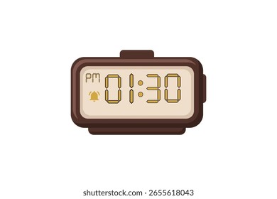Digital Alarm Clock vector isolated on white background of a digital clock displaying 01.30 pm with led numbers digital clock design. Clock icon for hour, watch, alarm signs 1.30 pm