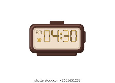 Digital Alarm Clock vector isolated on white background of a digital clock displaying 04.30 am with led numbers digital clock design. Clock icon for hour, watch, alarm signs 4.30 am