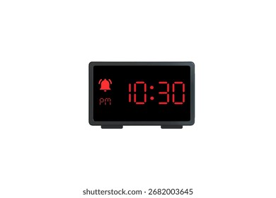 Vetor de relógio de alarme digital isolado no fundo branco de um relógio digital exibindo 10.30 pm com números de led design de relógio digital. Ícone de relógio para hora, relógio, sinais de alarme 10.30 pm