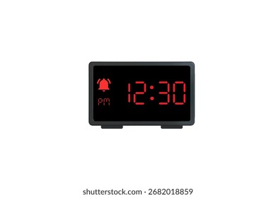 Vetor relógio de alarme digital isolado no fundo branco de um relógio digital exibindo 12.30 pm com números de led design relógio digital. Ícone de relógio para hora, relógio, sinais de alarme 12.30 pm