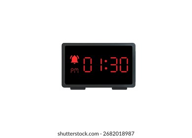 Vetor relógio de alarme digital isolado no fundo branco de um relógio digital exibindo 01.30 pm com números de led design relógio digital. Ícone de relógio para hora, relógio, sinais de alarme 1.30 pm