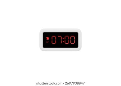 Vetor de relógio de alarme digital isolado no fundo branco de um relógio digital exibindo 07.00 pm com números de led design de relógio digital. Ícone de relógio para hora, relógio, sinais de alarme 7 pm