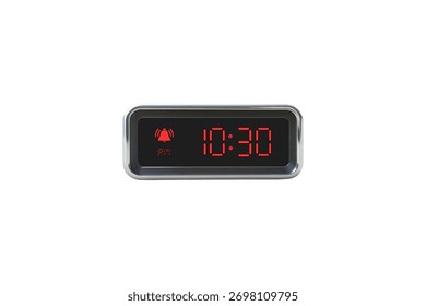 Vetor de relógio de alarme digital isolado no fundo branco de um relógio digital exibindo 10.30 pm com números de led design de relógio digital. Ícone de relógio para hora, relógio, sinais de alarme 10.30 pm