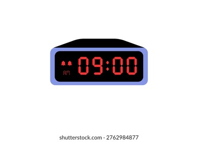 Digital Alarm Clock vector isolated on white background of a digital clock displaying 09.00am with led numbers Light gray, red, black digital clock design Vector flat illustration. Illustration of alarm with digital number clock icon for hour, watch, alarm signs 9.00 am - Powered by Shutterstock - Get 15% off with code: PIKWIZARD15