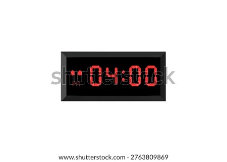 Digital Alarm Clock vector isolated on white background of a digital clock displaying 04.00 pm with led numbers digital clock design Vector flat illustration. Illustration of alarm with digital number clock icon for hour, watch, alarm signs 4 pm