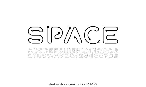 Digital alphabet font, letters and numbers made in circuit style, vector illustration 10EPS.