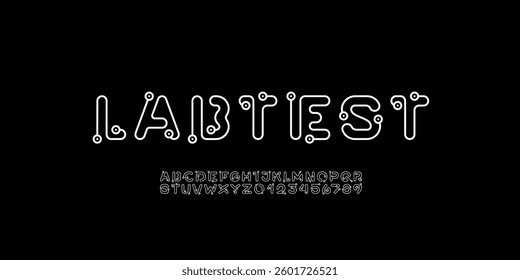 Digital alphabet font made ring and dot, letters and numbers made in science style, vector illustration 10EPS.