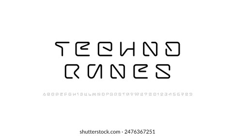 Digital alphabet font made techno style, cyber uppercase letters and numbers made in futuristic style, vector illustration 10EPS