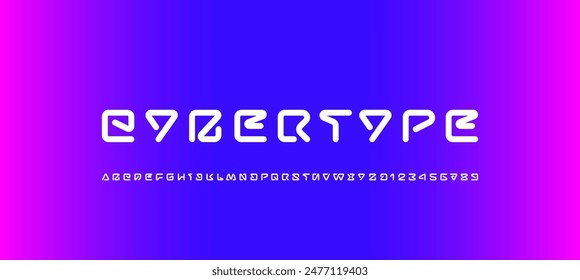 Digital alphabet font made techno style, cyber uppercase bold letters and numbers made in futuristic style, vector illustration 10EPS