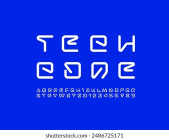 Fuente del alfabeto digital hecho estilo tecno, letras mayúsculas y números cibermayúsculas hechas en estilo futurista, Ilustración vectorial 10EPS