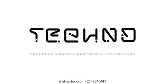 Digital alphabet font made techno style, cyber uppercase letters and numbers made in futuristic style, vector illustration 10EPS
