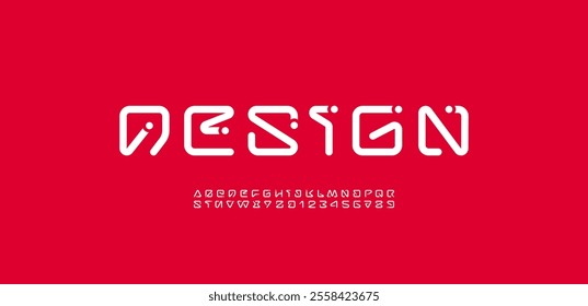Digital alphabet font made techno style, cyber letters and numbers with dots, vector illustration 10EPS