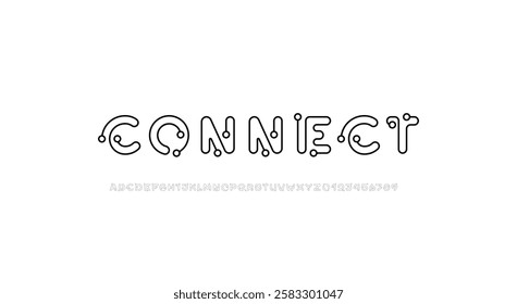 Digital alphabet font made thin line, letters and numbers made in cyber style, vector illustration 10EPS.