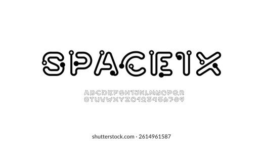 Digital alphabet font made thin line, letters and numbers made in cyber style, vector illustration 10EPS.