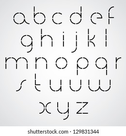 Digital alphabet, modern style vector font. Black and white. Light version.