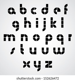 Digital alphabet, modern style vector font. Black and white.