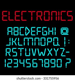 Digital alphabet, numbers and punctuation marks. Vector set 