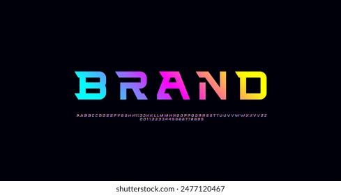 Digital alphabet techno font, typography technology, bright letters from A to Z and numbers from 0 to 9, vector illustration 10EPS