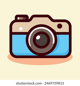 Digital analog camera illustration for summer season isolated background