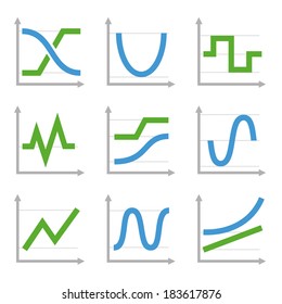 Digital and Analog Colorful Charts and Diagrams. Blue ang Green Vector Set