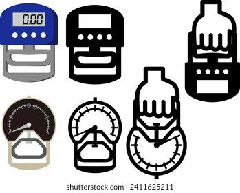 Digital and analog grip dynamometer illustrations and icons