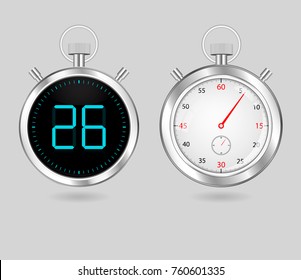 digital and analog speedometers timers set vector
