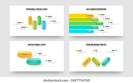 Digital Analysis 4 5 2 3 Element Diagram Presentation Template Set. Marketing Forecast Four Five Two Three Option Infographic Slideshow Layout Vector Illustration Collection.