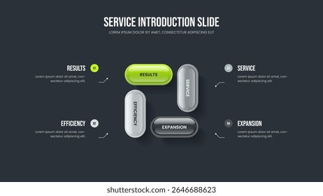 Digital Analysis 4 Step Diagram Slideshow Design. Enterprise Launch Four Element Infographic Frame Layout. Financial Planning Slide Template Vector Illustration.