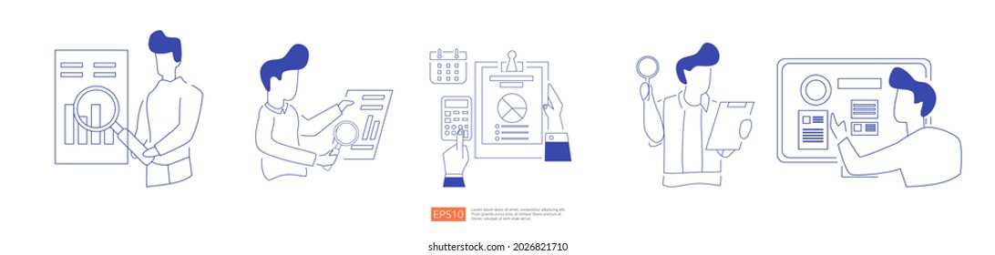 digital analysis concept for business market research set, marketing strategy, auditing and financial. data visualization with character, charts and statistics for landing page, banner, presentation