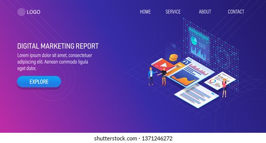 Digital analysis, Digital marketing report, Marketing success, analytics, 3D, isometric vector background