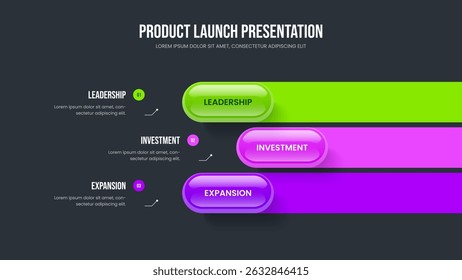 Digital Analysis Three Option Infographic Presentation Template. Modern Launch Slideshow Design Vector Illustration. Market Innovation 3 Step Diagram Frame Layout.