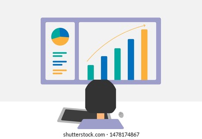 Digital analytics the business data result on computer. Chart graph real time dashboard. Concept for successful business. Flat editable vector illustration.